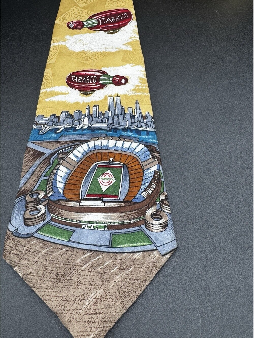 Vintage Tabasco Football Stadium Blimp Tie 100% Silk Novelty Sports Necktie - Picture 4 of 8